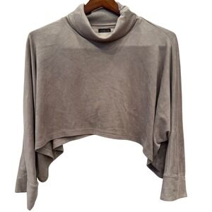 Lime & Vine Turtleneck Cropped Velour Sweatshirt Women XS Taupe Scandi